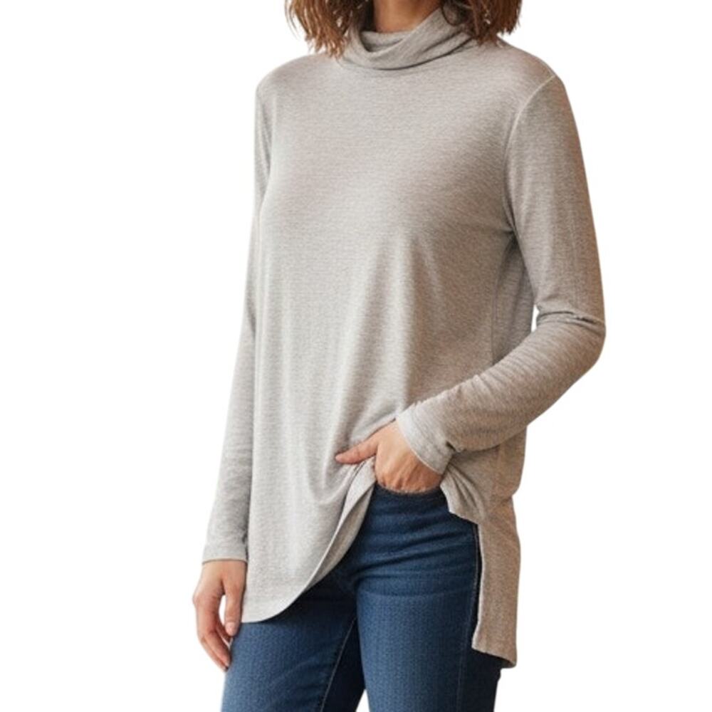 Kinross Minimalist Neutral Bamboo Scrunch Neck Tunic Sweater Top Size S